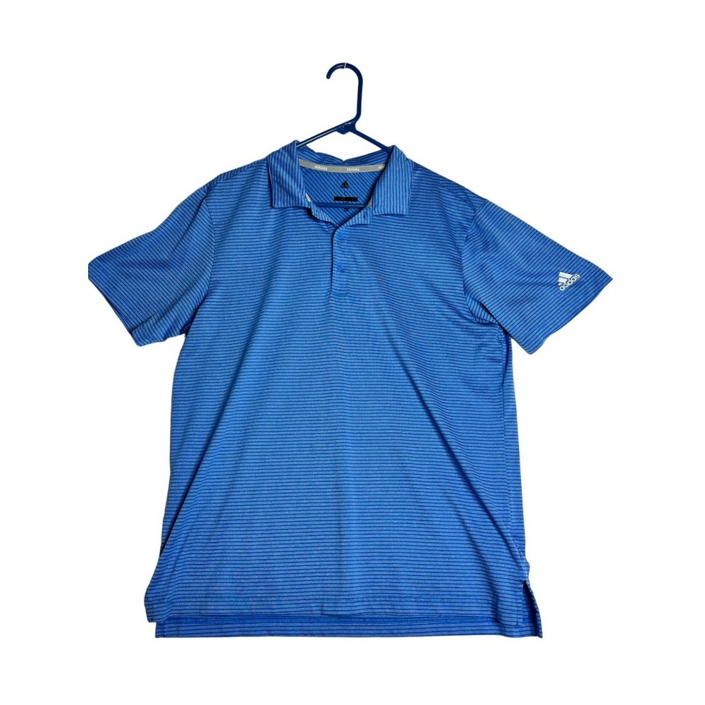 Adidas Golf Activewear Blue Striped Short Sleeve Polo Shirt Mens Large